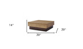 39" Antique Copper And Brown Steel Square Coffee Table
